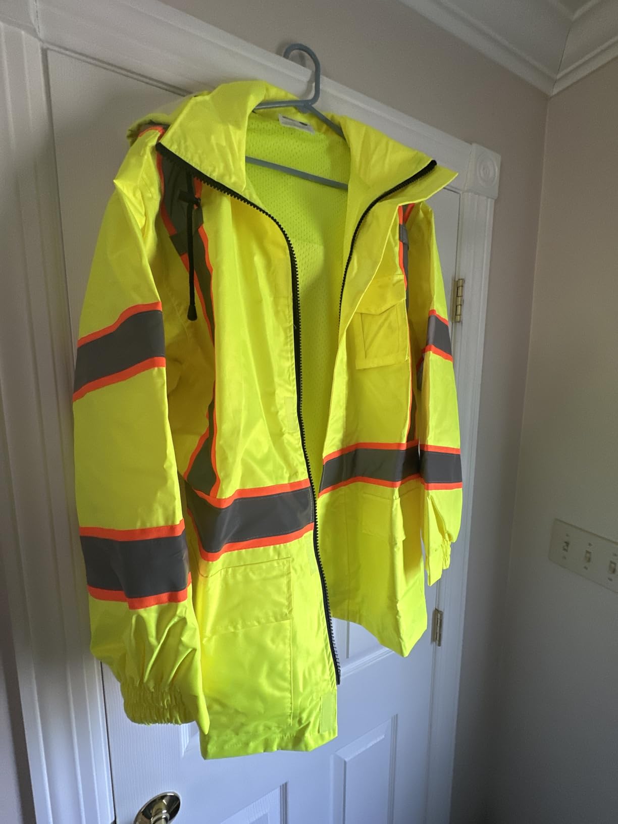 Hi Vis Safety Rain Jacket for Men Women Waterproof Breathable Rain Gears with Mesh Lining Black Bottom Lightweight Work Jacket (L/XL) customer photo 1