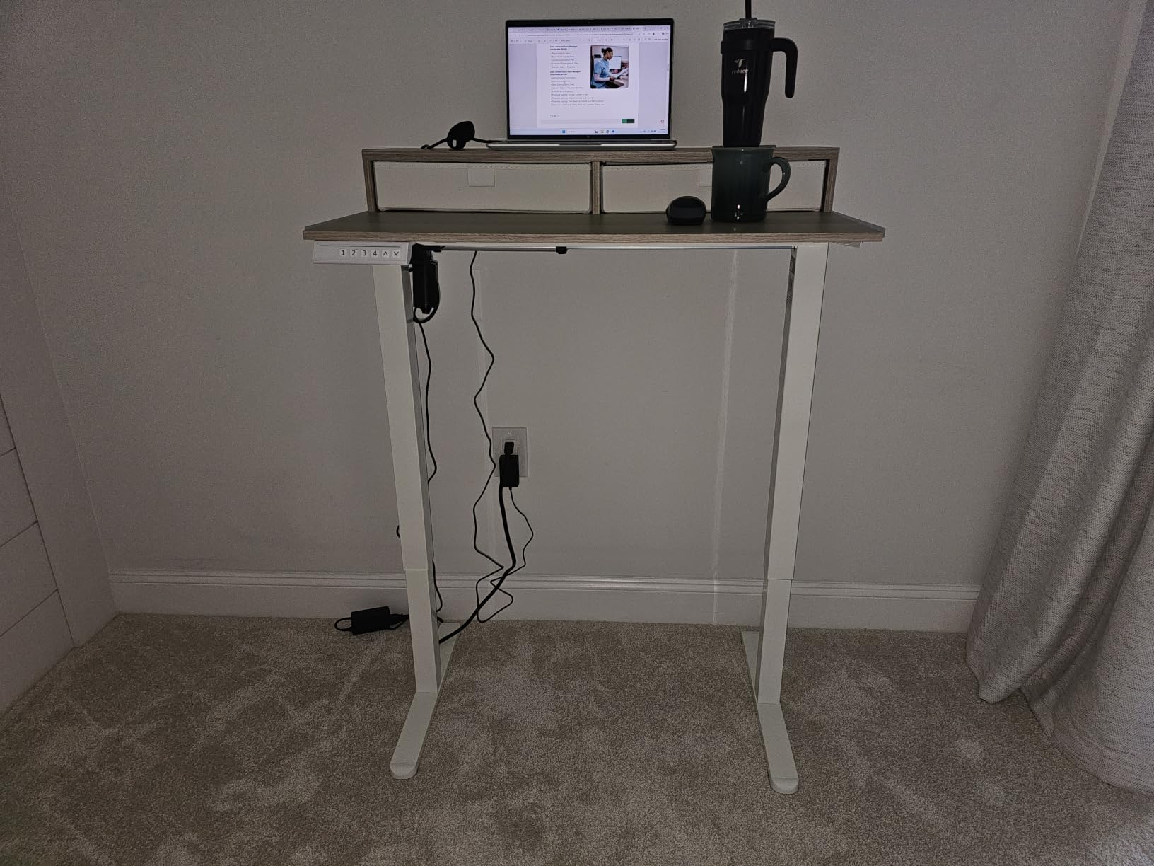 HUANUO 60″ x 30″ Electric Standing Desk with 2 Drawers, C-Clamp Mount Compatible, Height Adjustable Computer Desk, Home Office Stand Up Desk with 4 Preset Heights & 2 Hooks, Black customer photo 1