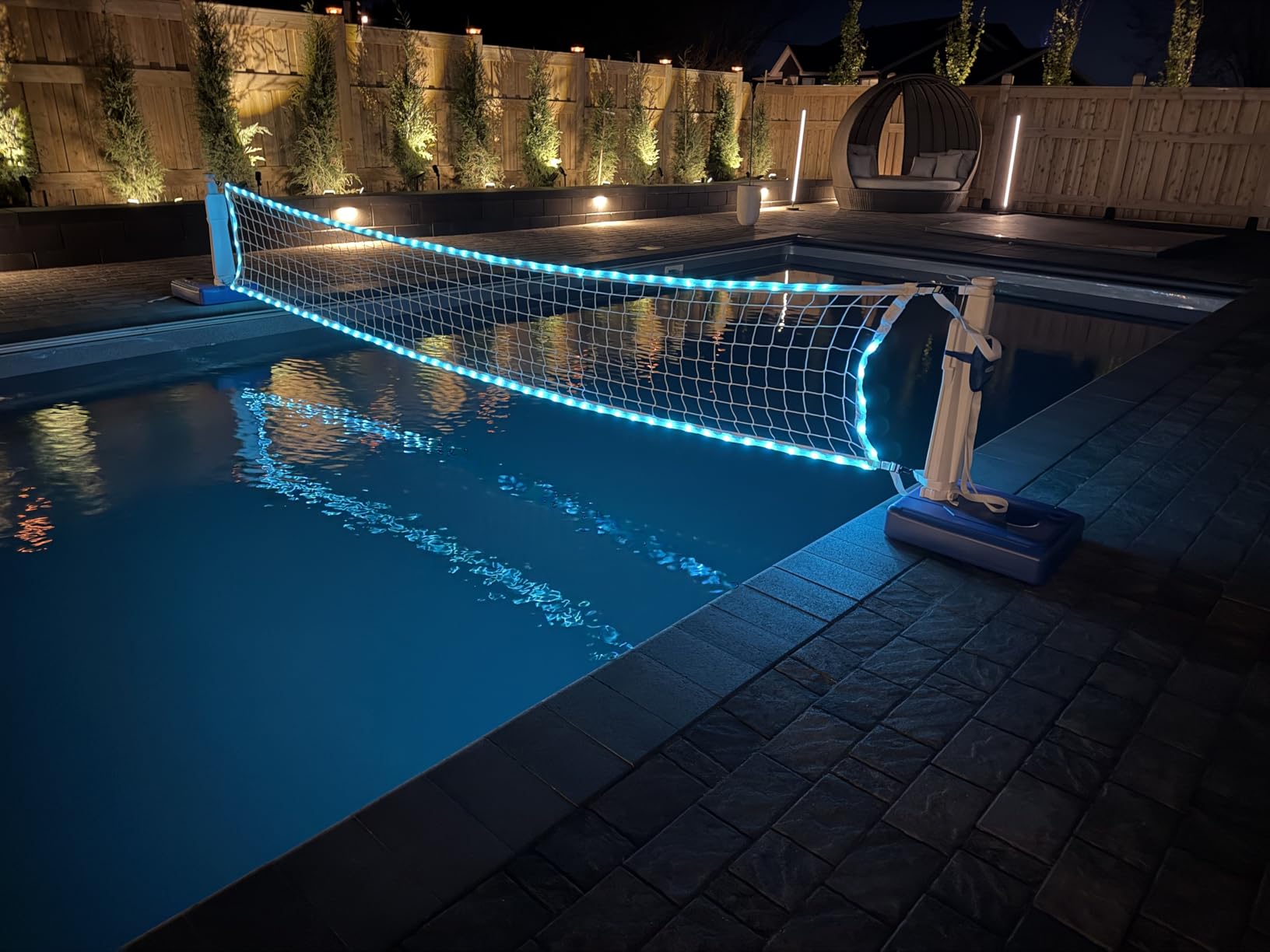 OHYEMO LED Pool Volleyball Net Set, Light Up Pool Volleyball Game Set with 2 LED Water Balls, Adjustable Net and Pump, Swimming Pool Sports Game Set for Adults Teens, Inground Pool Toy Party Fun customer photo 1