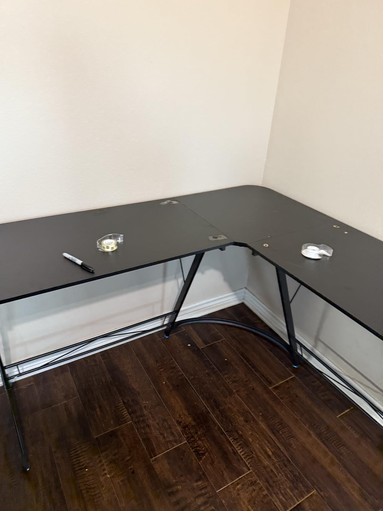 Mr IRONSTONE Gaming Desk with LED Lights, L Shaped Desk Corner with Cup Holder & Headphone Hook, Computer Desk Home Office Desks with Large Monitor Stand, Carbon Fiber Surface, Black 51 Inch customer photo 2