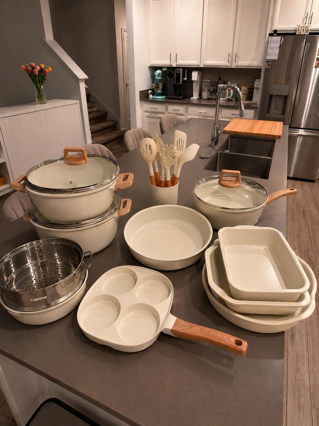 CAROTE 21pcs Ceramic Cookware Sets, Pots and Pans Set Blue customer photo 1