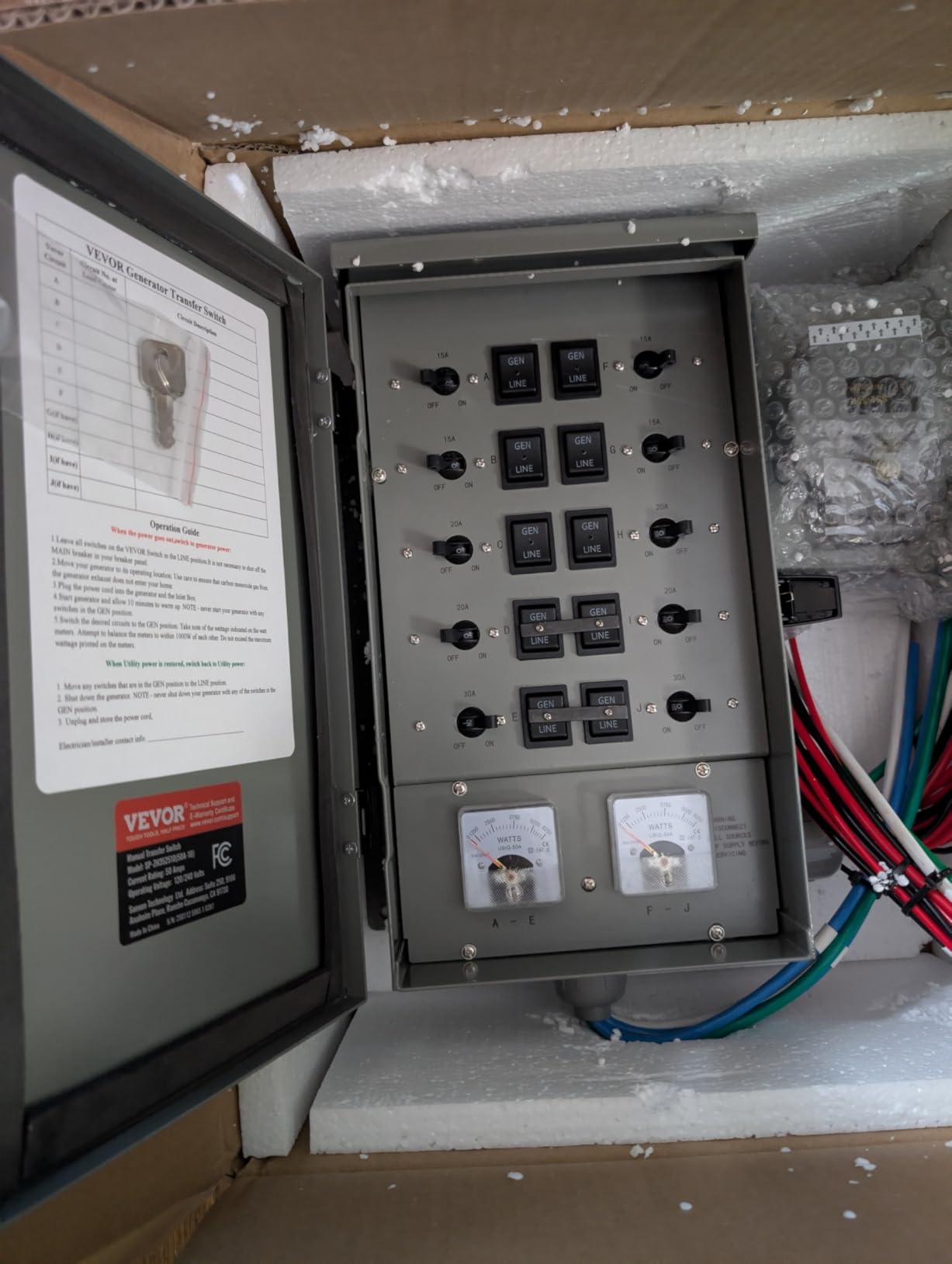 VEVOR Manual Transfer Switch, 50-Amp 10-Circuit, Prewired Generator Transfer Switch Kit with CS6375 Plug Power Inlet Box, Double-Throw Switch, NEMA 3R, Mechanical Watt Meter, for 12500W Generators customer photo 1