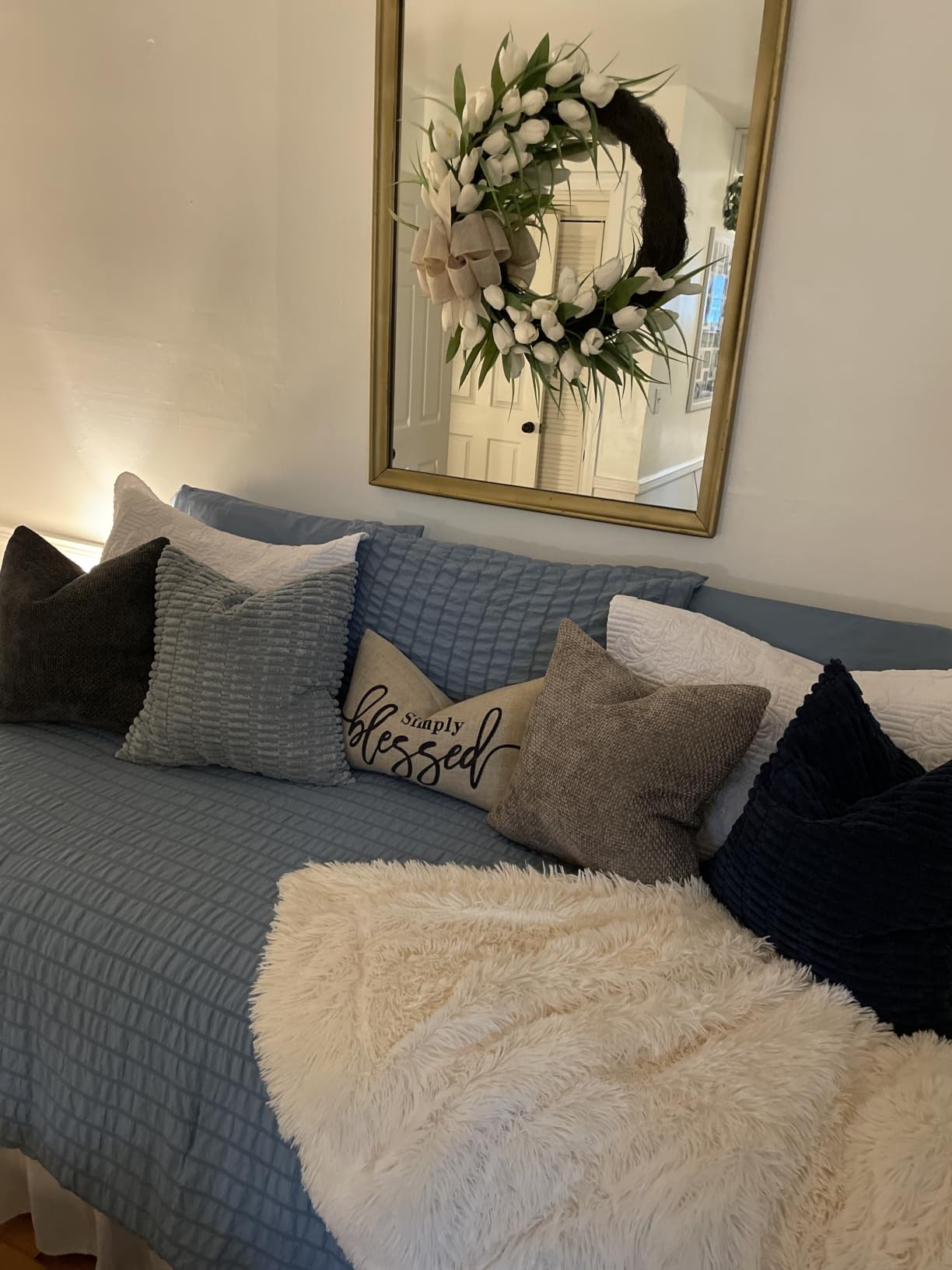 HYMOKEGE Oversized King Comforter Set Seersucker 7 Pieces, All Season Luxury Bed in a Bag for Bedroom, Bedding Set with Comforter, Sheets, Pillowcases & Shams, Dark Grey customer photo 1