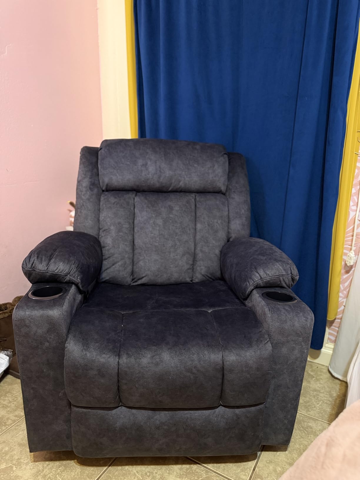 LAFWELL Rocking Recliner Chair, Massage Rocker Recliner Chair with Vibration Massage and Heat, USB and Type-C Ports,360° Swivel Faux Leather Chairs, Living Room, Bedroom, Nursery, RV, Black customer photo 2