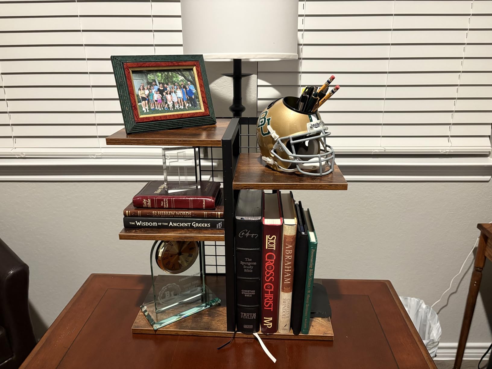 ELITEROO Desktop Shelf Organizer, 4-Tier Wooden Desk Bookshelf, Small Tabletop Book Shelf, Adjustable Display Rack for Home, Office, Dorm, Rustic Brown customer photo 1