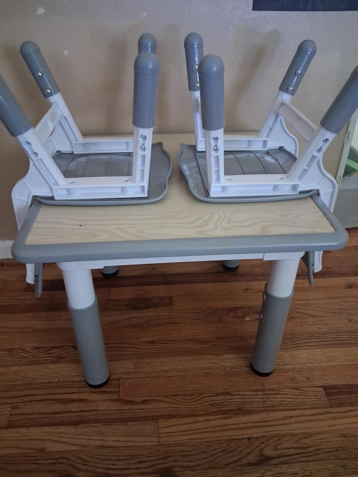 Pterying Wood Toddler Table and Chair Set, Kids Activity Desk, White Gray | 3-in-1 Desk with Reversible Paintable Tabletop, 2 Under-Seat Storage Drawers, for Crafts, Arts, Drawing, Learning customer photo 1