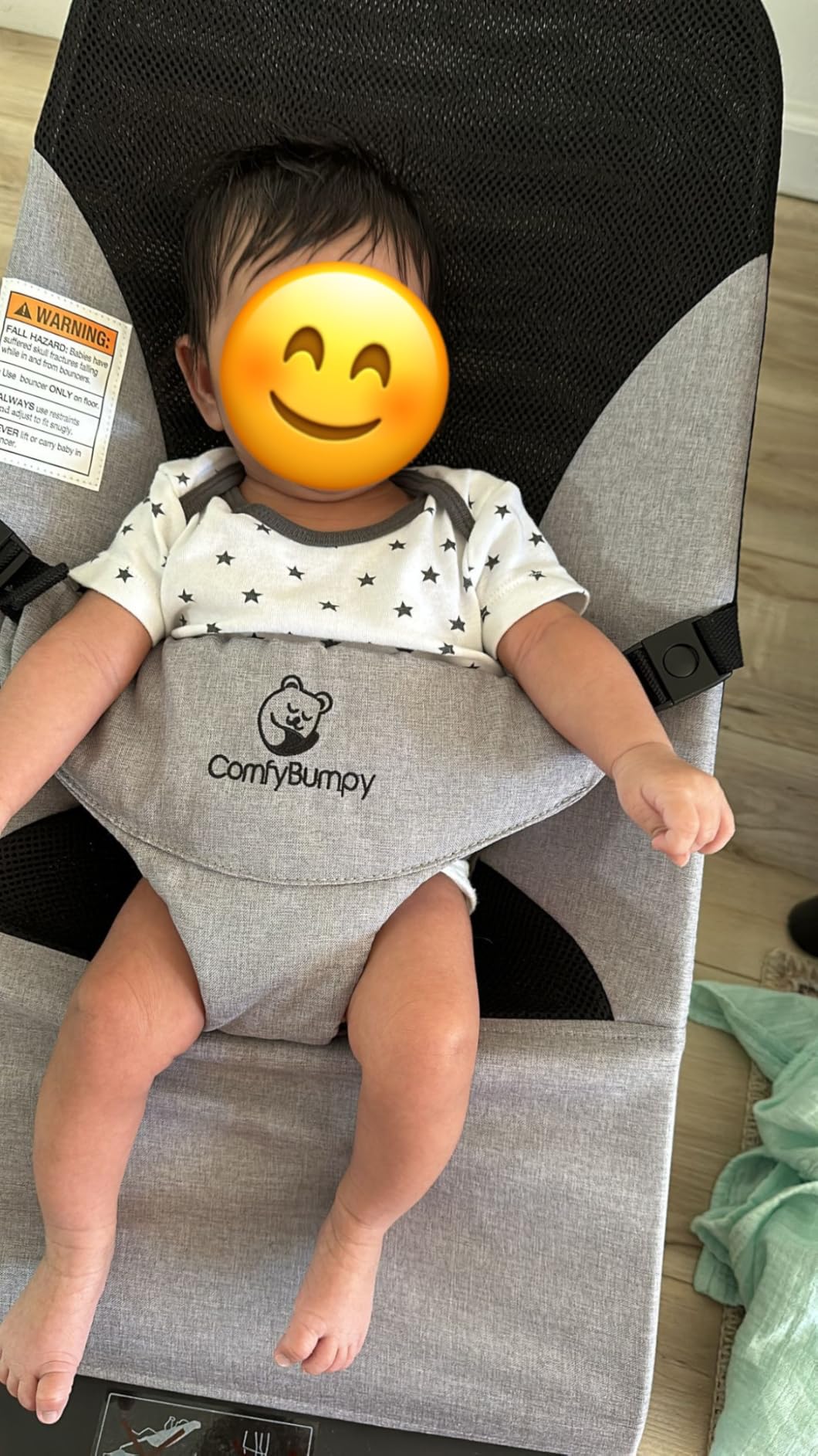 ComfyBumpy Baby Bouncer Seat, 100% Organic Cotton Fabric & Breathable Mesh, 3-Position Foldable Portable Infant Bouncer with Carry Case (8-20lbs Babies) Oatmeal customer photo 1