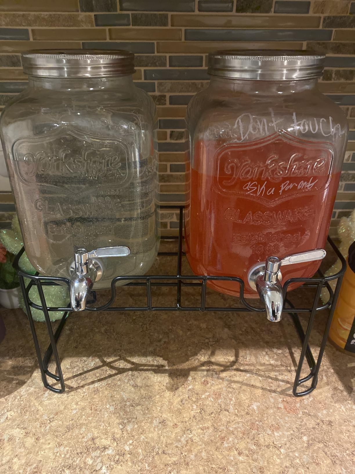 1 Gallon Glass Drink Dispensers for Parties, 2 Pack Beverage Dispenser with Stand, Fruit Infuser & Leakproof Stainless Steel Spigot, Juice Dispenser for Lemonade, Iced Tea, Sun Tea & Infused Water customer photo 1