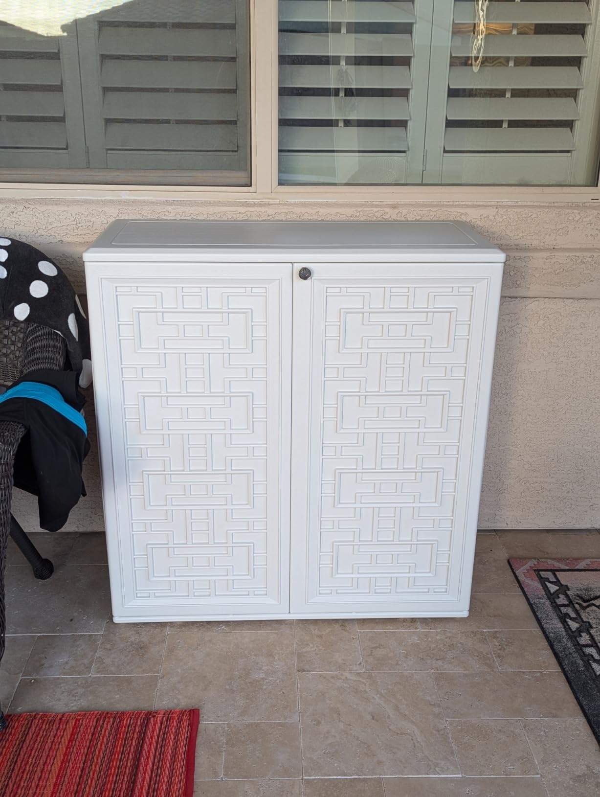 ADDOK Outdoor Storage Cabinet,60 Gallon Waterproof Resin Patio Storage Cabinet with 1 Adjustable Metal Shelf, Upright Outdoor Cabinet for Garden Tools, Pool Supplies, Toys, Porch and Garage customer photo 2