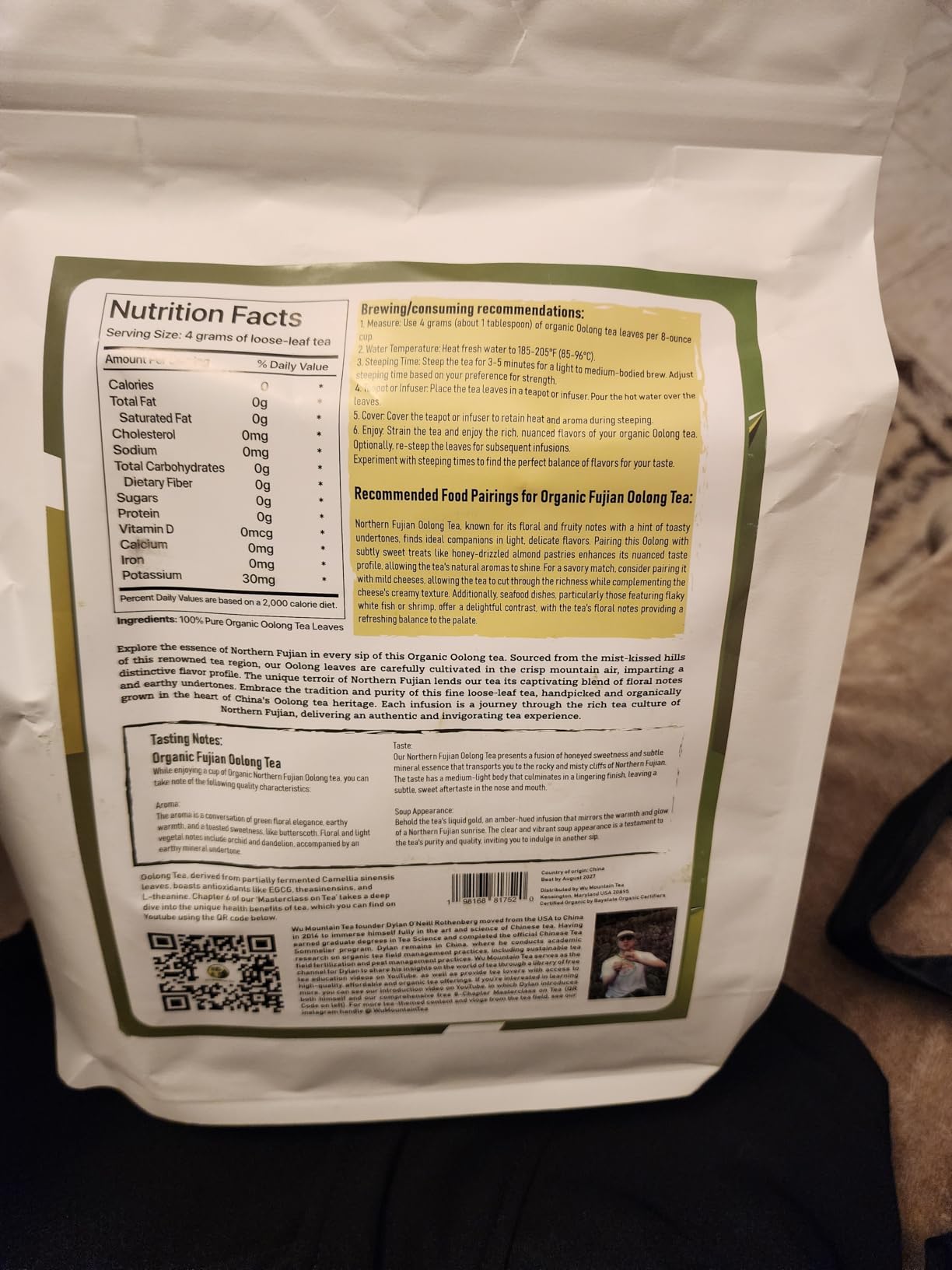 Wu Mountain Tea Organic Oolong Tea – 1 lb Loose Leaf – Premium Whole Black Chinese Tea Leaves – Smooth Aroma, Low Astringency, Naturally Energizing – Perfect for Hot & Iced customer photo 2
