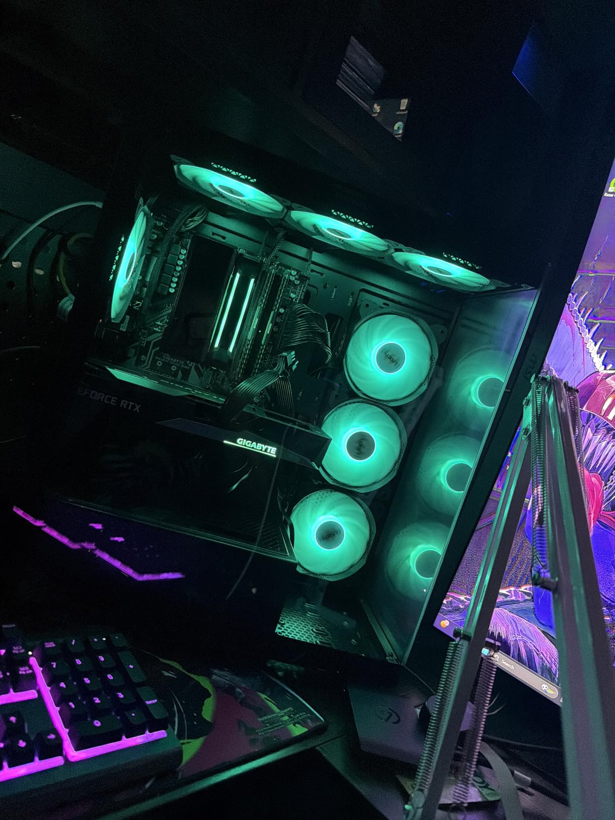 MUSETEX ATX PC Case 7 PWM ARGB Fans Pre-Installed, Type-C Mid Tower Computer Case with Full-View Dual Tempered Glass, Gaming PC Case, Black(K2) customer photo 1