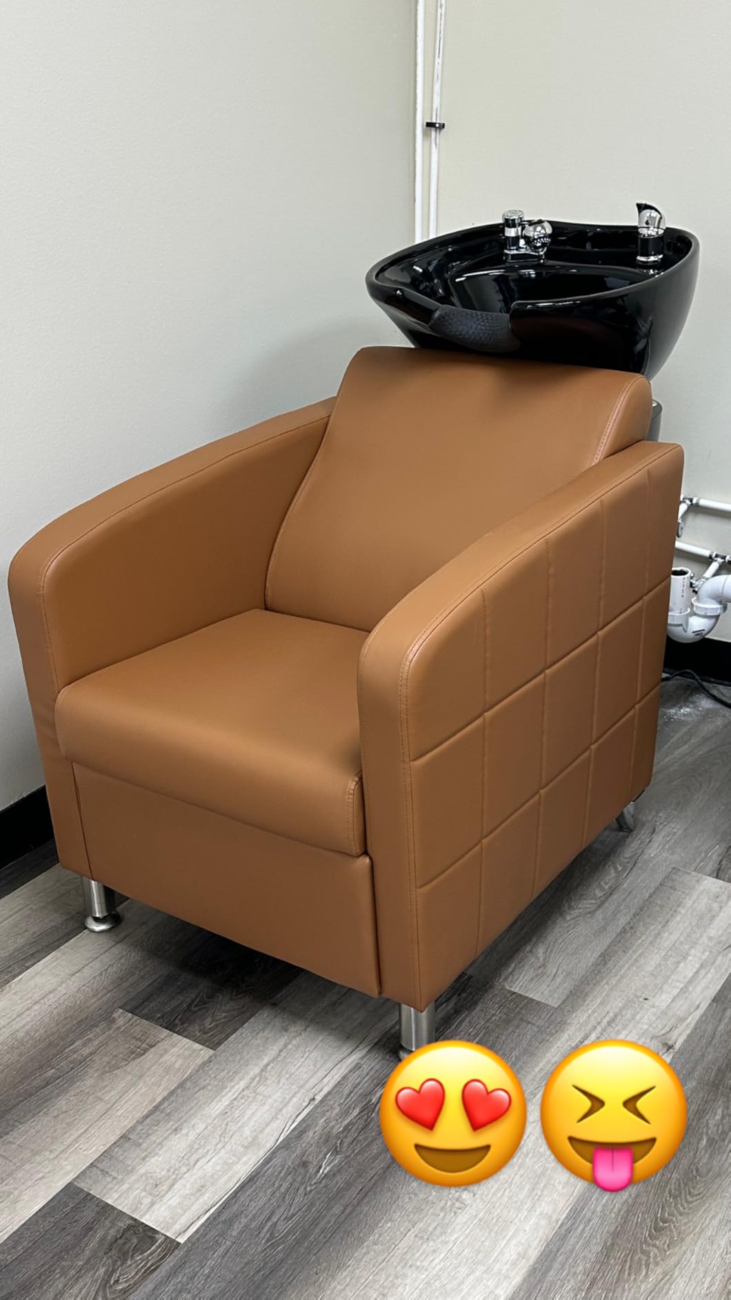 OmySalon Salon Shampoo Bowl and Chair, Shampoo Chair Extra Wide Seat & Porcelain Hair Washing Sink, Shampoo Unit for Beauty Spa Barbershop, Brown customer photo 2