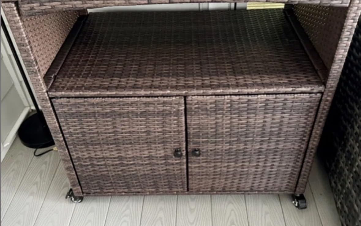 HAPPYGRILL Outdoor Storage Cabinet with Wheels, PE Rattan Patio Buffet Sideboard Bar Cart for Garden, Backyard & Poolside customer photo 1
