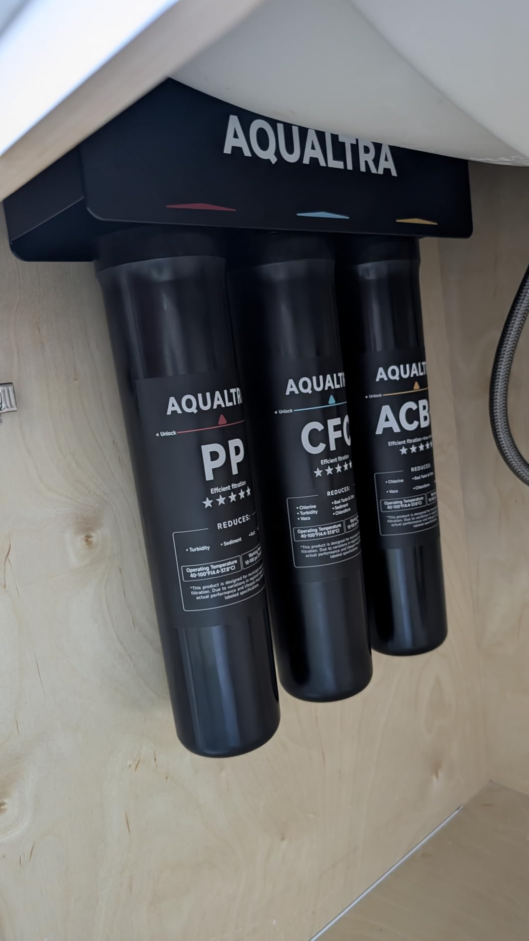 AQUALTRA USF-3B-15 Slightly Alkaline Under Sink Water Filter System, 8K-40K Gal, Reduce PFOA, PFOS, Chlorine, Lead, Mercury, Chloramine, Fluoride, Microplastics Particles, Bad Taste & Odor customer photo 1