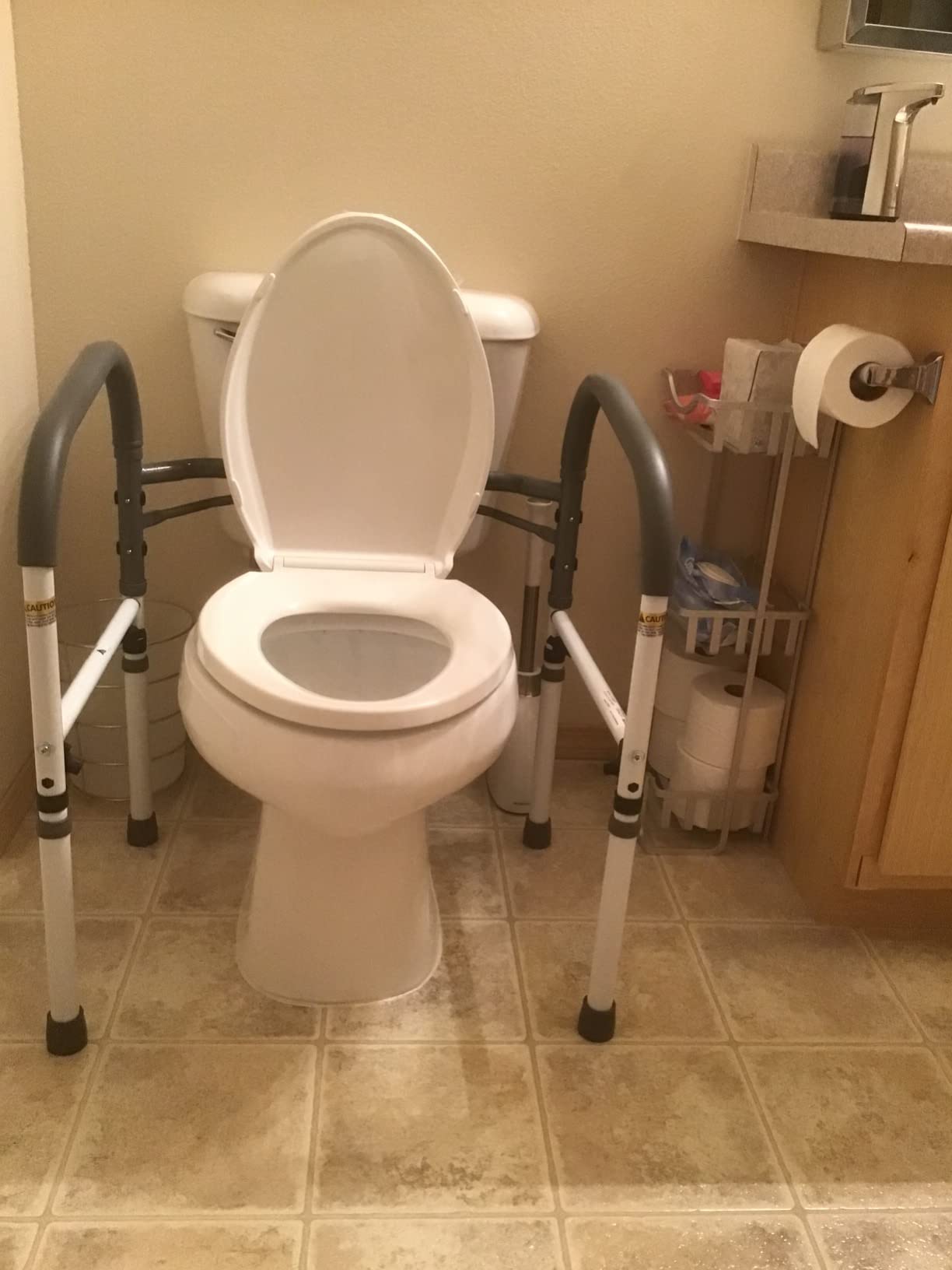 Vaunn Medical Adjustable Toilet Safety Rail for Seniors, Foldable Toilet Safety Frame for Elderly Adults, Bathroom Grab Bar Handle, Toilet Handle for Elderly & Disabled, Free-Standing (Gray) customer photo 1