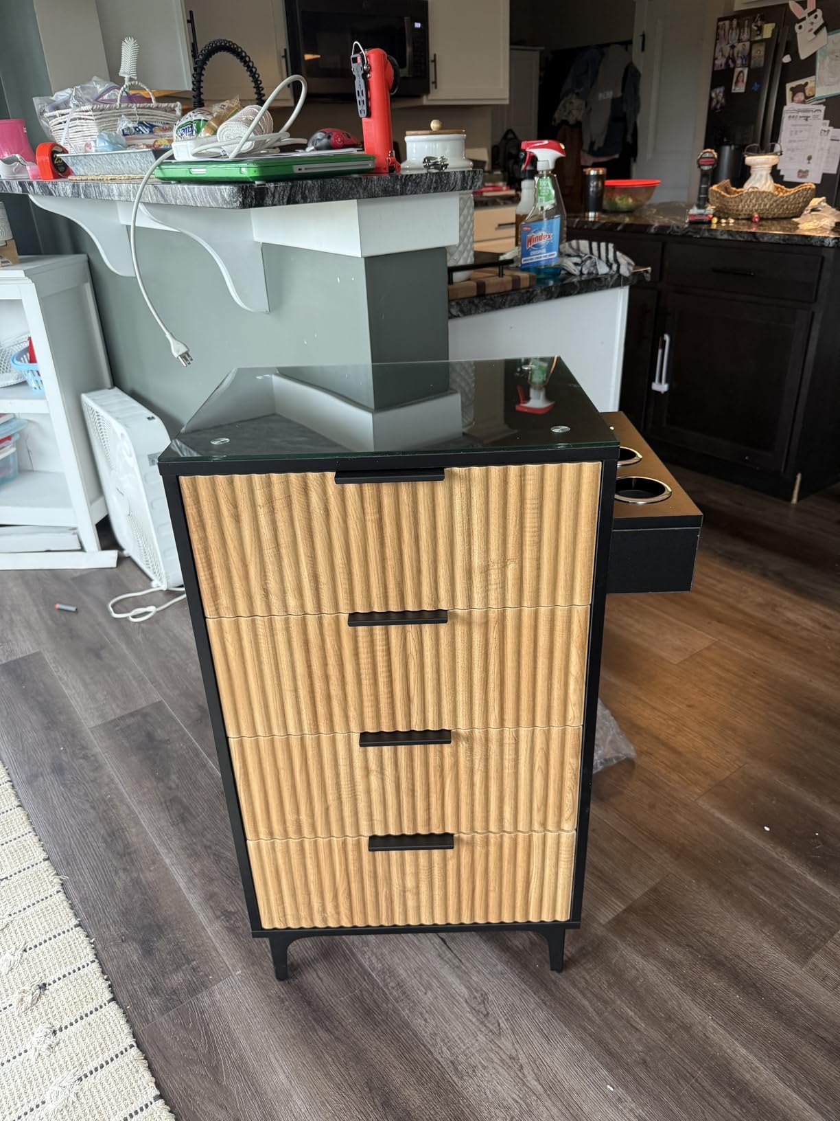 OmySalon Salon Station, Barber Station for Hair Stylist, Storage Cabinet with Glass Top & Drawers & Heat Resistant Dryer Holders, Modern Retro Style for Beauty Salon, Wood White customer photo 1