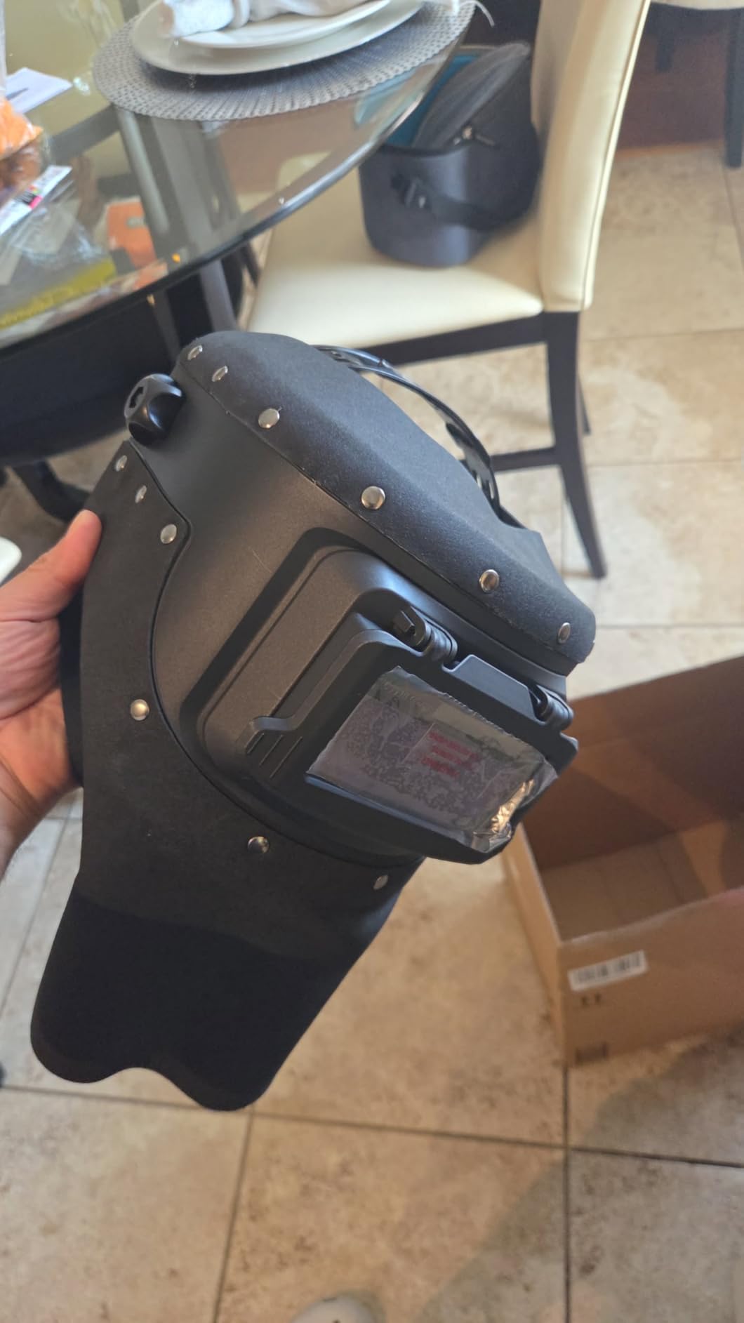 SHINE Leather Auto Darkening Welding Helmet, 1/1/1/2 True Color Flip-up Welding Mask,2x4 1/4 Variable Shade 4/9-13 Welding Hood customer photo 1