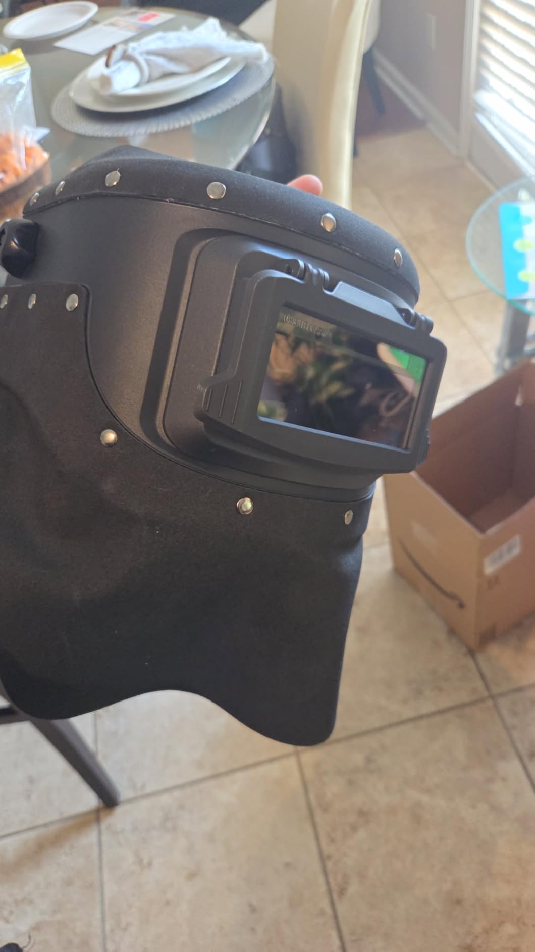 SHINE Leather Auto Darkening Welding Helmet, 1/1/1/2 True Color Flip-up Welding Mask,2x4 1/4 Variable Shade 4/9-13 Welding Hood customer photo 2