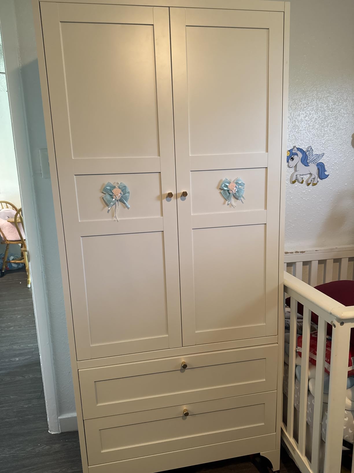 Letaya Metal Armoire Wardrobe Closet with Drawers,Clothing Storage Cabinet with Doors and Shelves,Coat Closet with Hanging Rod,Bedroom,Home,Cloak Room,White-71 H x 32