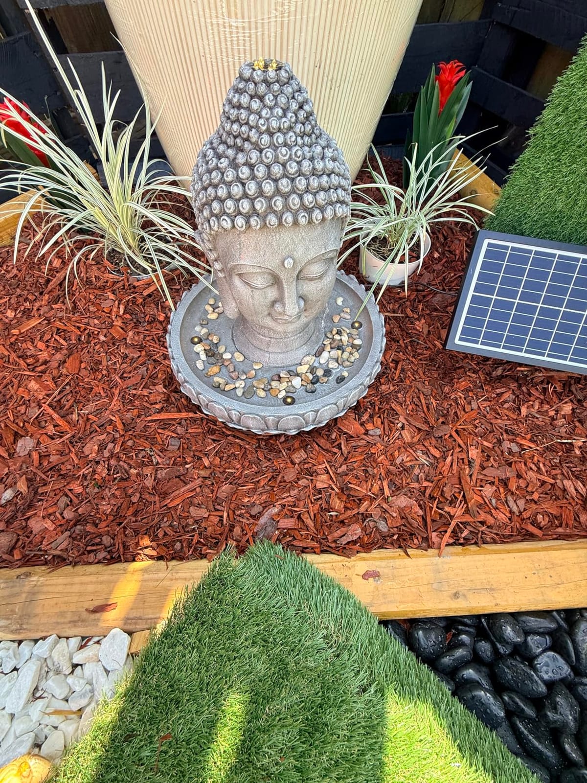 24'' Stacked Rock Solar Powered Water Fountain, Outdoor DIY Planter Pot Waterfall Fountain with LED Lights, Water Feature Landscape Decor for Garden, Patio, Backyard, Home Decoration customer photo 1