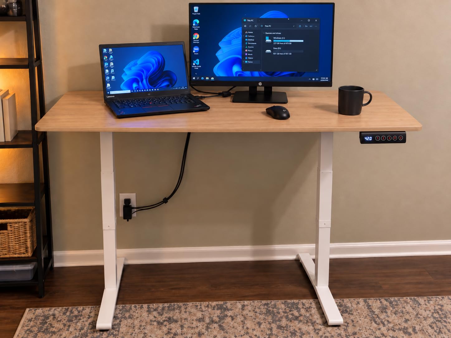 Cubiker Standing Desk, 55x24 Inches Sit Stand Home Office Desk, Electric Stand up Desk, Adjustable Desk with Splice Board, Black Frame/Rustic Brown Top customer photo 2
