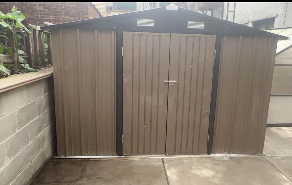 Aoxun 14x12 FT Outdoor Storage Shed, Metal Shed with Lockable Doors, Brown customer photo 1