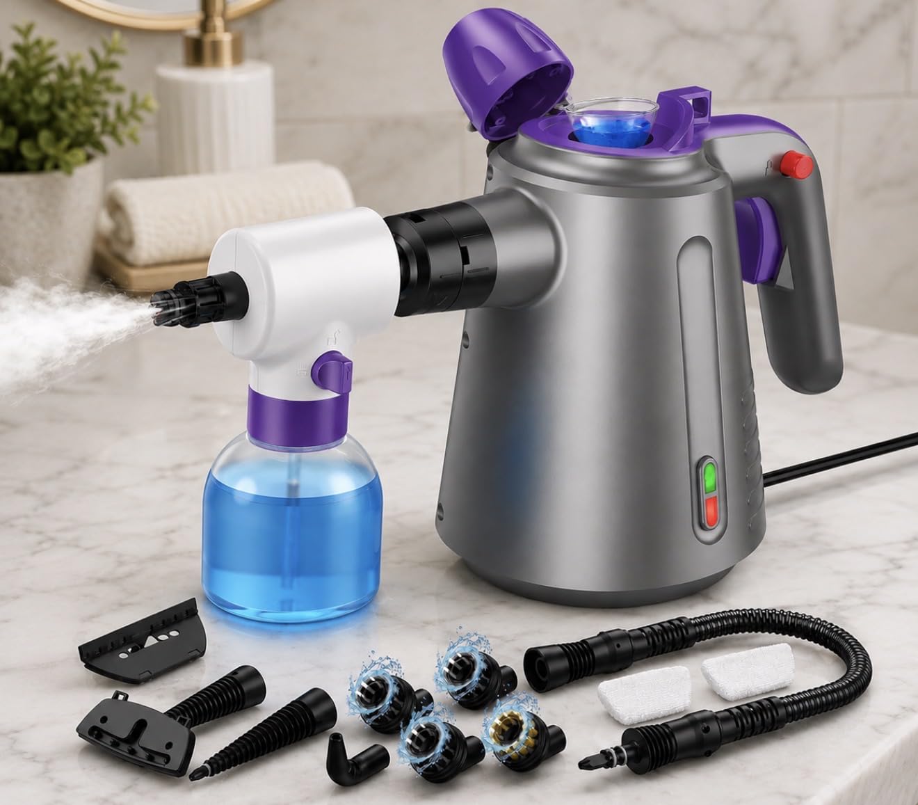 Handheld Steam Cleaner for Home, Pressurized Steamer for Cleaning Couch Carpet Car Upholstery Mattress Furniture with 14 Accessories & Safety Lock, Small Container for Grease customer photo 1