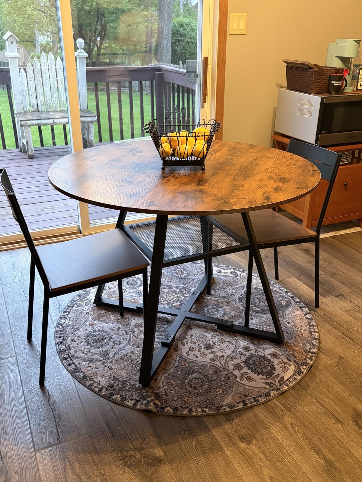 Jocoevol Round Dining Table for 4,Kitchen Dining Room Circle Dinner Pedestal Table,Space Saving Wood Kitchen & Dining Room Furniture (Vintage, 46In) customer photo 2