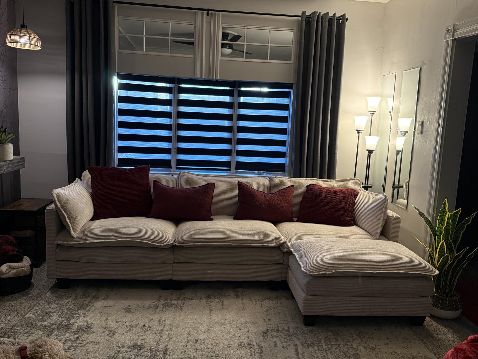 ROWHY 104'' Modular Sectional Cloud Couch with Movable Ottoman, 4 Seat Modern Corduroy Sofa, Deep Seat L Shaped Couch for Living Room Bedroom Apartment, Beige customer photo 1