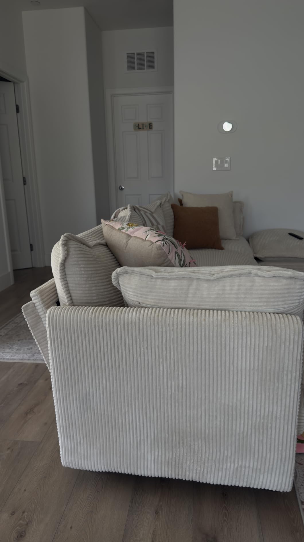 ROWHY 104'' Modular Sectional Cloud Couch with Movable Ottoman, 4 Seat Modern Corduroy Sofa, Deep Seat L Shaped Couch for Living Room Bedroom Apartment, Beige customer photo 2