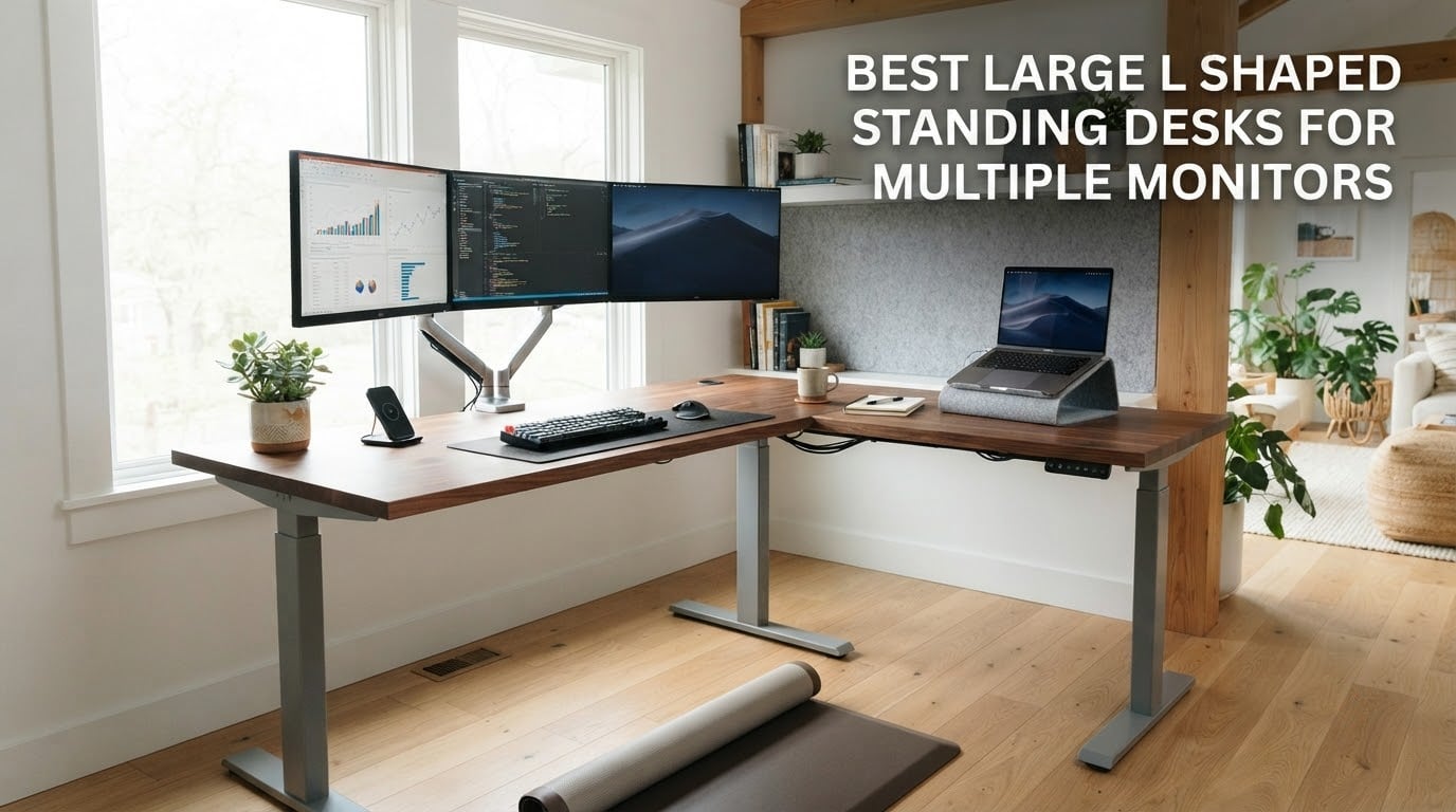 best large l shaped standing desks for multiple monitors